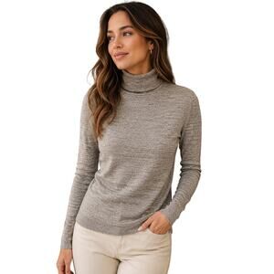 Parisian silk blend golden brown turtleneck sweater NWOT sz M career minimalist